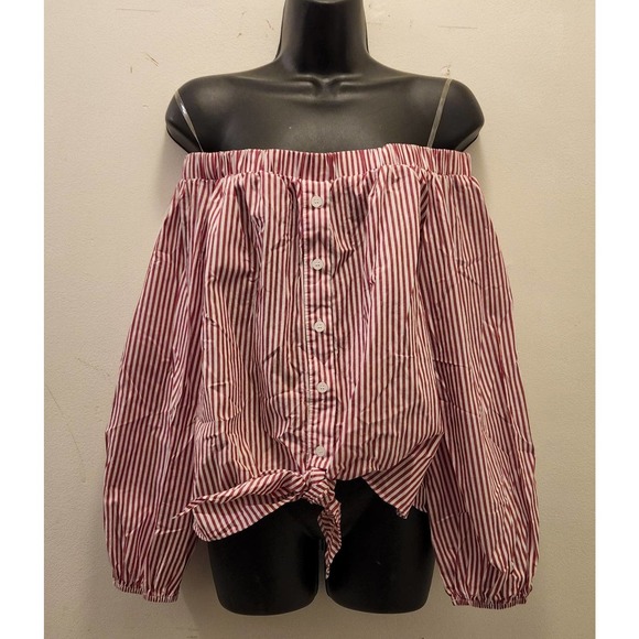 DO+BE red/white stripes off shoulder top M - Picture 1 of 4